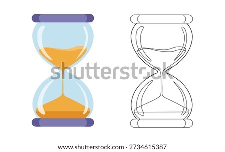 Hourglass Icon Set – Sand Timer, Time Countdown, Deadline Symbol, Color and Outline Vector Illustration