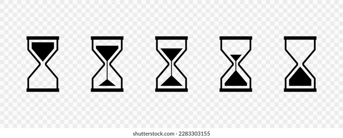 Hourglass icon set. Sandglass symbol on transparent background. Sand timer icon sign. Vector illustration.