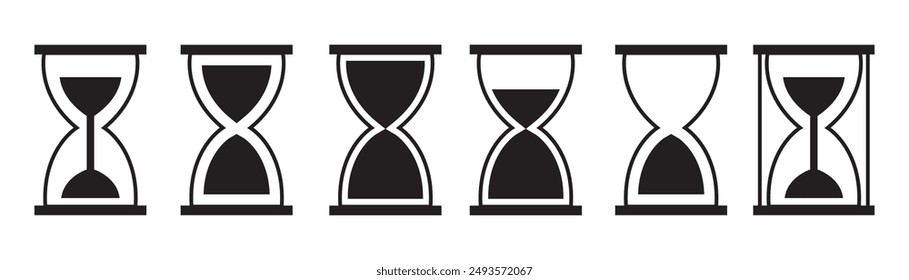 Hourglass icon set. Sandglass symbol, Reload hourglass timer icon vector. Hourglass stopwatch timer vector illustration.