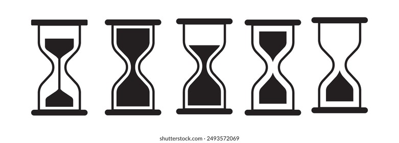 Hourglass icon set. Sandglass symbol, Reload hourglass timer icon vector. Hourglass stopwatch timer vector illustration.