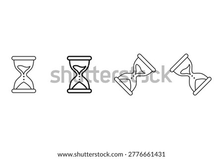 Hourglass icon set with simple minimal clean outline line art sand timers for time management and deadline vector illustration.