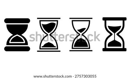 Hourglass Icon Set. Time Sand Timer Symbols. Countdown Clock Illustration. Black Vector Collection