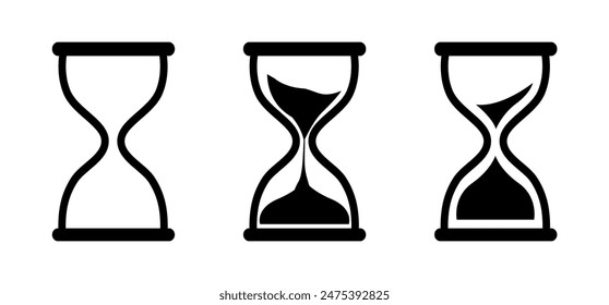 Hourglass icon set vector illustration. Sandglass icons on white background. Vector illustration. Hourglass timer icon in trendy flat design isolated. waiting symbol.