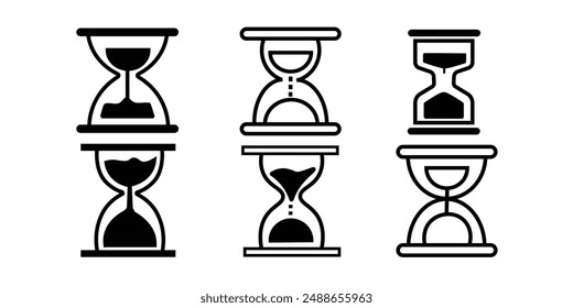 Vector de conjunto de iconos de reloj de arena aislado sobre fondo blanco. Ilustración vectorial plana.