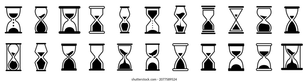 Hourglass icon set. Vintage hourglass. Sandglass timer or clock flat icon for apps and websites. Clock flat icon. Time management. Vector illustration.