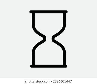 Hourglass Icon. Time Clock Timer Countdown Sand Flow Measure Wait Empty Blank Line Outline Black White Graphic Clipart Artwork Symbol Sign Vector EPS