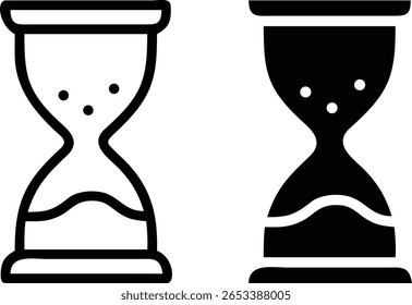 Vetor de Ícone de Ampulheta em Estilo Sólido e de Contorno Representando Tempo, Contagem Regressiva e Conceito de Timer de Areia