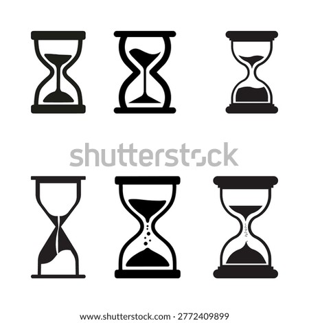 Hourglass Icons Collection. Time Passing Symbols. Countdown Sand Timer Graphics. Vector Set