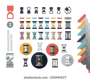 Hourglass icons constructor, isolated vector illustration on a white background. Design for stickers, logo, web and mobile app.
