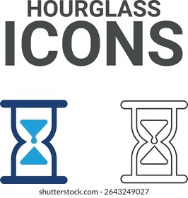 Hourglass icons, Line art icons, Timer, alarm, schedule, hourglass, clock icons. Solid icon collection.