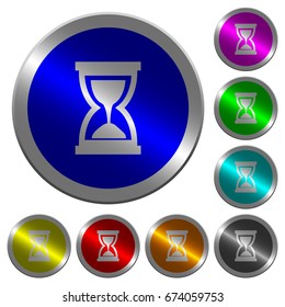Hourglass icons on round luminous coin-like color steel buttons