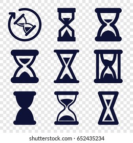 Hourglass icons set. set of 9 hourglass filled icons such as