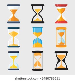 Hourglass icons set in flat style. Sandglass vector illustration on isolated background. Sand clock sign business concept.