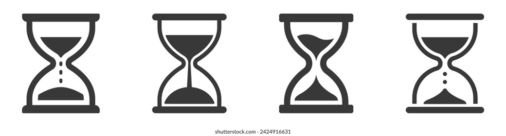 Hourglass icons set. Sand watch, sandglass timer, sandglass, sand glyph icons collection.