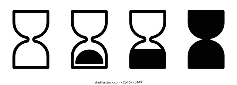 hourglass icons showing different levels of sand isolated on white background