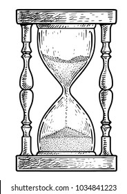 Hourglass illustration, drawing, engraving, ink, line art, vector