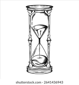 hourglass illustration hand draw style in vintage engraved sketch outline style