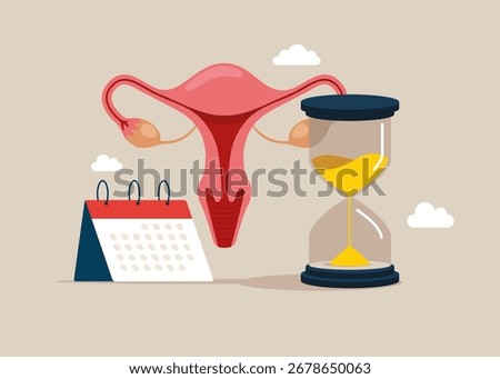 Hourglass. Interval time. Ovulation check. Bleeding Menstrual Period. Tracking menstrual cycle and female reproductive system. Vector female health illustration.