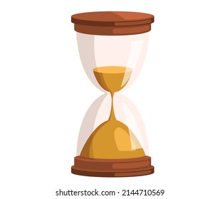 Hourglass isolated on white background. Vintage sandglass with sand inside to measure time. Cartoon flat design minute and hour counter, timer vector illustration, ancient clock, retro stopwatch