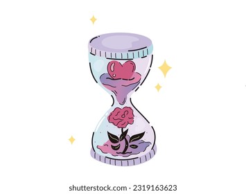 hourglass isolated on white background. Vintage sandglass with sand inside to measure time. Cartoon flat design. Vector illustration. aesthetic hourglass.