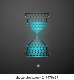 Hourglass, isolated vector illustration on a dark background. Design for stickers, logo, web and mobile app.