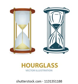 Hourglass. Hourglass isometric and hand drawn illustrations set.
Hourglass vector icons. Engraving style hourglass.