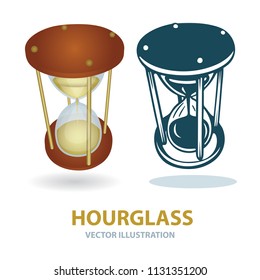 Hourglass. Hourglass isometric and hand drawn illustrations set.
Hourglass vector icons. Engraving style hourglass.