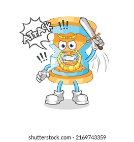 the hourglass knights attack with sword. cartoon mascot vector