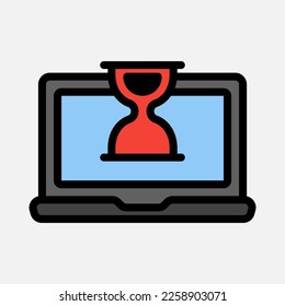 Hourglass laptop icon in filled line style, use for website mobile app presentation