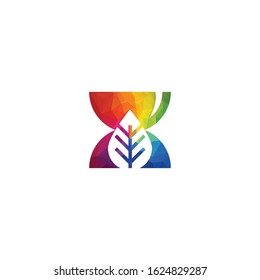 Hourglass with leaf vector logo design. Sustainable environment design concept.	
