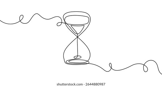 Hourglass line time one hour glass sand continuous clock watch icon. Line drawing hourglass linear wait single countdown illustration abstract art concept outline logo background sandglass vector past
