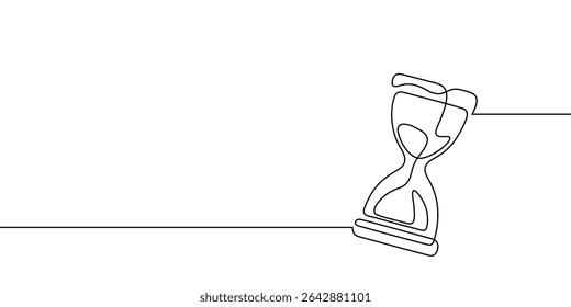 Hourglass line time sand one glass hour continuous clock watch icon. Line drawing hourglass wait vector single countdown illustration abstract art concept outline logo background sandglass past linear