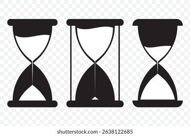 Hourglass linear icon in black. Simple sand clock or hour glass sign. Isolated on white background. Time, timer, countdown concept. Wait illustration. Design mobile, web, app, ui, ux. Vector EPS 10.
