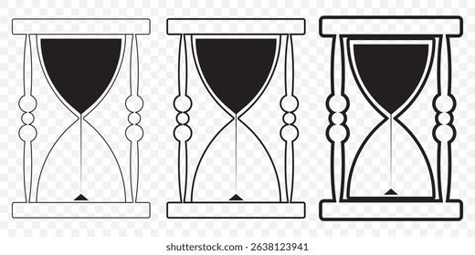 Hourglass linear icon in black. Simple sand clock or hour glass sign. Isolated on white background. Time, timer, countdown concept on Transparent Background. EPS 10.