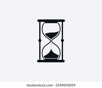 Diseño plano del logotipo del reloj de arena. Letrero de reloj de arena sobre fondo blanco. Ilustrador de estilo vintage de alta calidad.