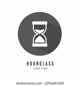 Hourglass logo. Illustration of hourglass in flat. Stock vector.