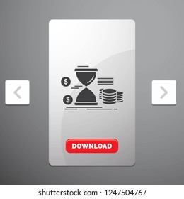 Hourglass, management, money, time, coins Glyph Icon in Carousal Pagination Slider Design & Red Download Button
