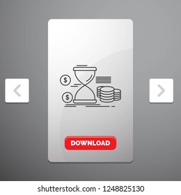 Hourglass, management, money, time, coins Line Icon in Carousal Pagination Slider Design & Red Download Button