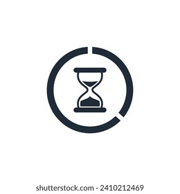 Hourglass and marked period of time.  Vector linear icon isolated on white background.