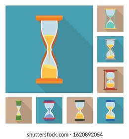 Hourglass for measure time vector flat icon set.Vector isolated illustration hourglass device.Icon set of hour and clock.