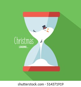 A Hourglass with a melted snowman illustration isolated in a green background