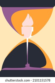 Hourglass with melting candle. Poster design in abstract style.