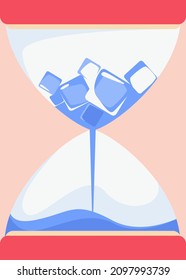 Hourglass with melting ice. Poster design in abstract style.