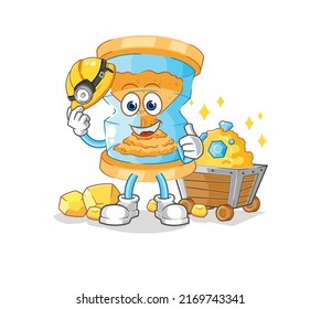 the hourglass miner with gold character. cartoon mascot vector