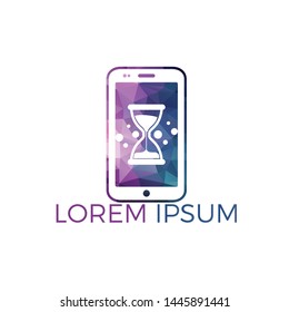 Hourglass mobile phone logo design. Sandglass concept simple icon vector design. Logotype hourglass for clock production, saving time sale, shop, store.