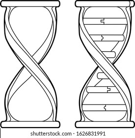 Hourglass as a model of DNA. Line drawing. Vector illustration