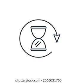 Reloj de arena con flecha de movimiento. Ilustración de icono lineal de Vector aislado sobre fondo blanco.