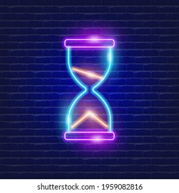 Hourglass neon icon. Time concept. Vector illustration for design website, advertising, promotion, banner.