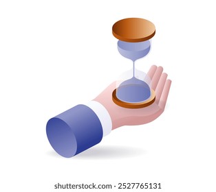 Hourglass on hand isometric illustration concept