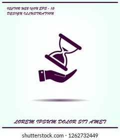 An hourglass on the hand. Vector icon.